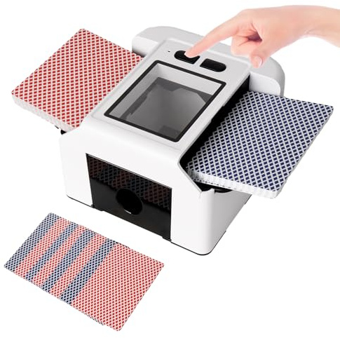 Mezcladora de cartas recargable Eléctrica Rápida Silenciosa 2000 mAh Fuerte Capacidad de Batería Mezclador de Tarjetas Automático para 1-2 Diferentes Tamaños de Cartas, Póquer, Juego de Cartas UNO