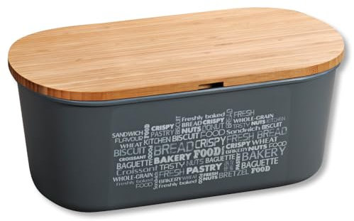 KESPER® | Boîte à pain avec planche à découper en bambou - Matériau : plastique (PET), bambou - Certifié FSC®, passe au lave-vaisselle, hygiénique et neutre au goût, dimensions : 34 x 14 x 18 cm, gris