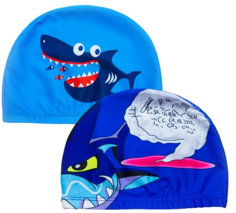 Gorro de baño infantil (2 piezas), gorro de baño para niños pequeños, niños y niñas, de 4 a 10 años, estilo 3
