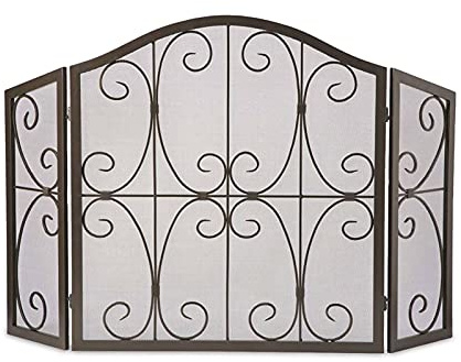 WTLONBF Rejilla de protección contra Incendios de 132 x 80 cm, 3 Paneles, Plegable, de Acero Simple, arqueada, para Chimenea, Ideal para Sala de Estar, decoración del hogar, Color Negro