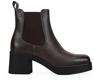 BOSANOVA Botines Chelsea para Mujer con Dos elásticos Laterales, Acabado Cuadrado y Suela de Plataforma de 2 cm con tacón de 5.5 cm. Sin Cierre. Calzado para Mujer Marron 38