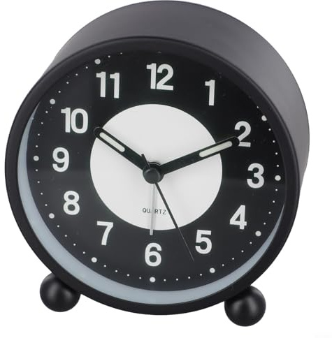 Réveil silencieux sans tic-tac avec lumière phosphorescente | Horloge de chevet avec boîtier en métal à piles pour enfants et adultes, noir