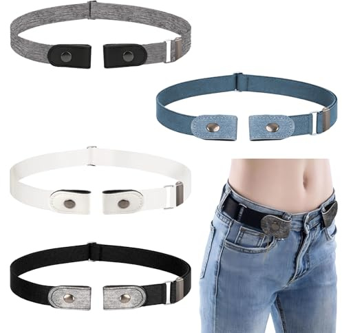 4 Pièces Ceinture Sans Boucle, Ceinture Enfant Garçon, Ceinture Elastique, Extensible 66-100cm, Réglable, Conception à Boucle à Pression, Convient Aux Jupes, Jeans, Convient Aux Hommes Et Aux Femmes