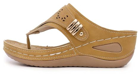 Sandales Été Femmes À Enfiler Séparateur Orteils Talon Plat Plage Pantoufles Légères Bout Ouvert Temps Chaud (Yellow, 42)