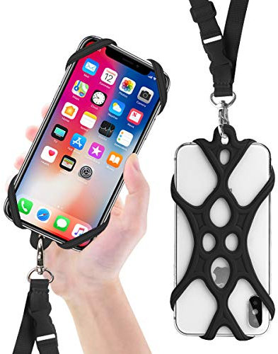 ROCONTRIP 2 in 1 Cell Phone Lanyard Strap Case Holder with Detachable Neckstrap Universal for Smartphone iPhone 8,7 6S iPhone 6S Plus, Google Pixel LG HTC Huawei P10 4.7-6.5 inch (New Black)