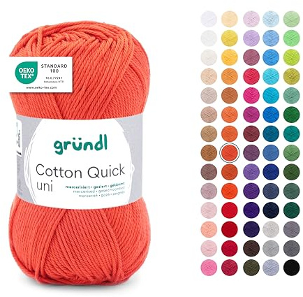 Gründl Wolle Cotton Quick uni - dünne Wolle zum Häkeln - Strickgarn - Häkelgarn - Glänzend und hautfreundlich - 100% Baumwolle - 1 Knäuel 50 g / 125 m - Nadelstärke 3-4 - Orange