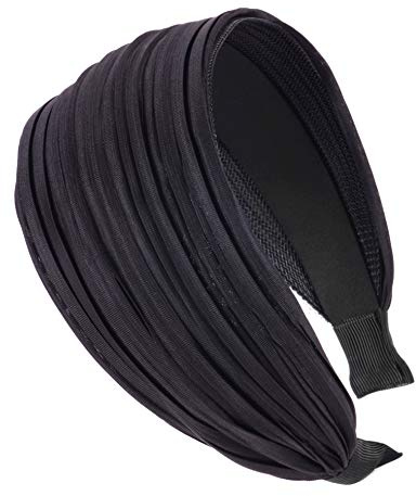 axy Bandeau large en tissu plissé avec aspect lin pour femmes - Accessoire capillaire HR32A, gris foncé, 1 stück (1er Pack)