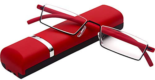 KoKoBin Reading Glasses with Ultralight TR90 Frame Reading Rectangle for Metal Frame Women Men Eyelasses Half Rim Glasses with Case(red，+2.5)
