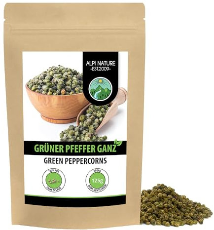 Alpi Nature Poivre Vert en Grain 125g, Poivre Vert Grains Entiers pour la Cuisine et Mélanges d'Épices
