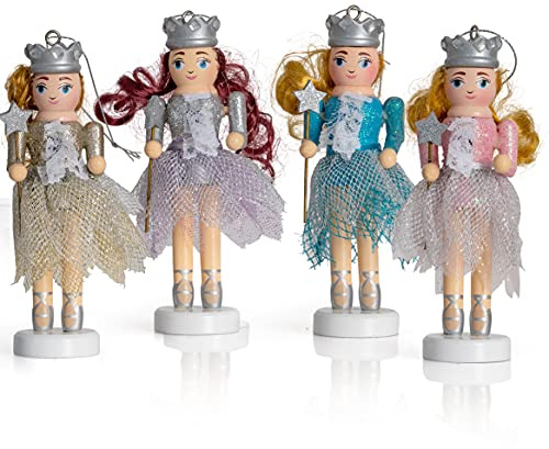 Christmas Ballet Nutcracker Tree Ornaments – Mini Wooden Ballerina 4pc 5