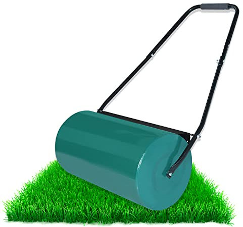 HENGMEI Rodillo de césped para jardín, rodillo manual, rodillo de metal de 57 cm de ancho, 32 cm de diámetro, capacidad de llenado: aprox. 46 L para césped y césped, color verde