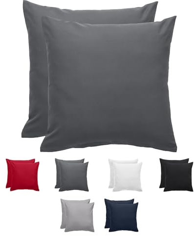 Komfortec Kissenbezug 40x40 2er Set - 100% Mikrofaser, Weich & Atmungsaktiv, mit Reißverschluss - Kopfkissenbezug - Waschbar & Pflegeleicht - Anthrazit