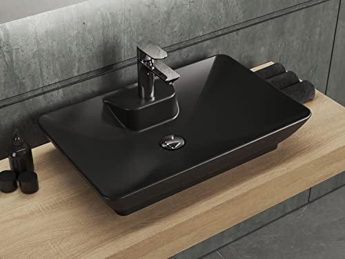 Aqua Bagno | Waschbecken, Design Aufsatzwaschbecken, Waschtisch, aus Keramik, Handwaschbecken | 62x40cm | Schwarz Matt