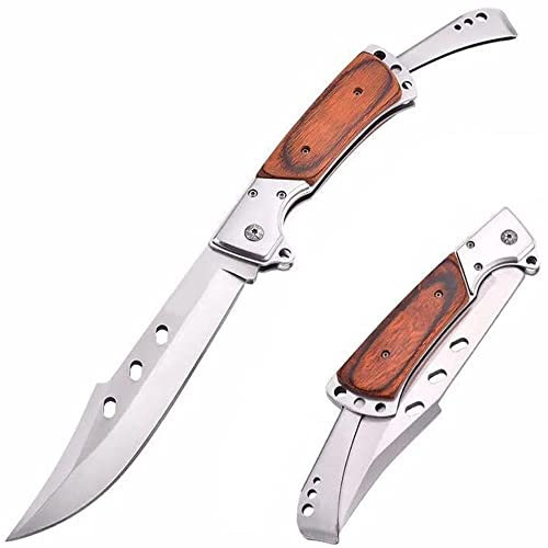 JOHOOBO Holzgriff Jagdmesser Taktisches Taschenmesser, Klappmesser mit großer Klinge und langer Klinge, Outdoormesser, Zweihandmesser, Edelstahl, geeignet für Camping, Wandern und Überleben (Typ-A)