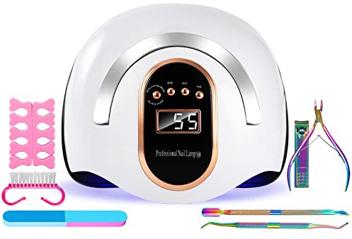 UV Lampen für Gelnägel mit 7pcs Nail Art Manicure Kit,168W Led Lampe Nägel mit Tragbarer Griff/4 Timer-Einstellungen/Auto-Sensor,Led Nagellampe Nail Art DIY Werkzeuge für Anfänger Frauen Geschenk