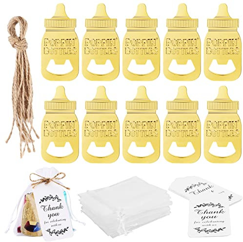 Lot de 10 décapsuleurs pour fête prénatale cadeaux d'invités baptême fête prénatale baptême cadeau d'anniversaire décoration de souvenir cadeau d'anniversaire cadeau pour fête prénatale faveur (doré)