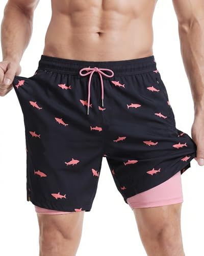 maamgic Mens Swimming Shorts 2-in-1 Quick Dry with Compression Liner