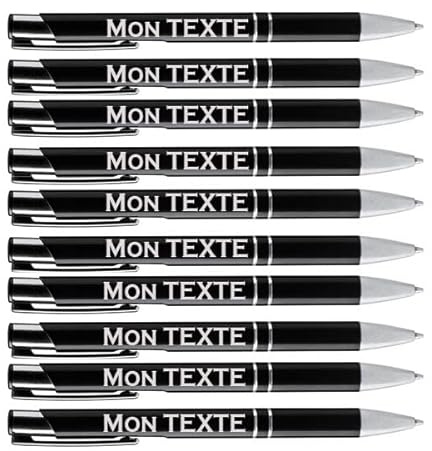 BALOTTI Lot de 10 Stylos personnalisables avec Nom Gravé, Stylo personnalisé mariage entreprise société métal (Noir)