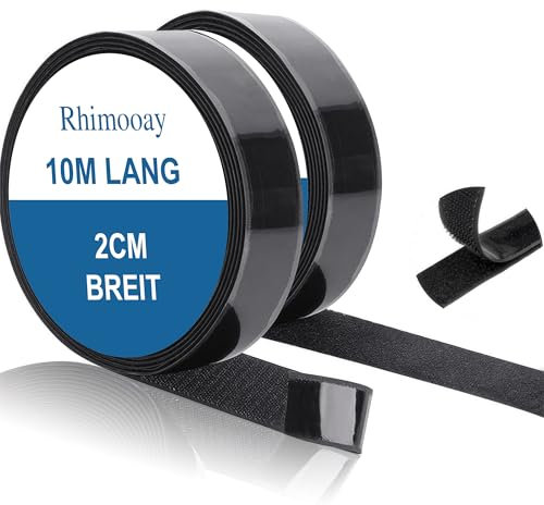 Rhimooay 10M Klettband Selbstklebend Extra Stark 20mm Breit, Klettverschluss Selbstklebend für Stoff, Klett Klebeband Fliegengitter, Klett Selbstklebendes Klettband, Flauschband und Hakenband