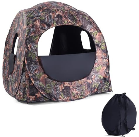COSTWAY Jagdzelt Pop Up Design mit 360°-Weitsicht für 2 Personen, Jagdunterstand Bodenzelt mit Tragetasche, Spanngurten und Erdspießen (152 x 152 x 163 cm)