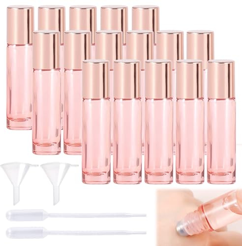 Eteriska oljor Roller flaskor, 16 stycken glasrullningsflaskor, roll-on flaska tom 10 ml med rostfria rullbollar, påfyllningsbar roll-on, flerfärgade glasflaskor för eterisk olja, aromaterapi-parfym