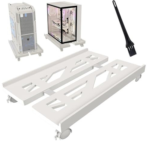 Hmseng Adjustable Pc Stand for Floor, Tower Stand with 4 Rolling Caster Wheels, Mobile CPU Stand for Floor Carpet Gaming PC Case-White