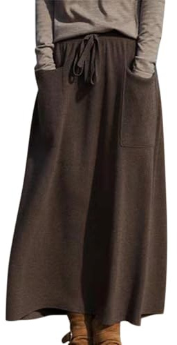 Minetom Gonna in Maglia Donna Elastica Autunno Inverno Vita Alta Cocktail Festa Midi Gonna Tinta Unita Linea A Gonne Lunghe C Marrone L