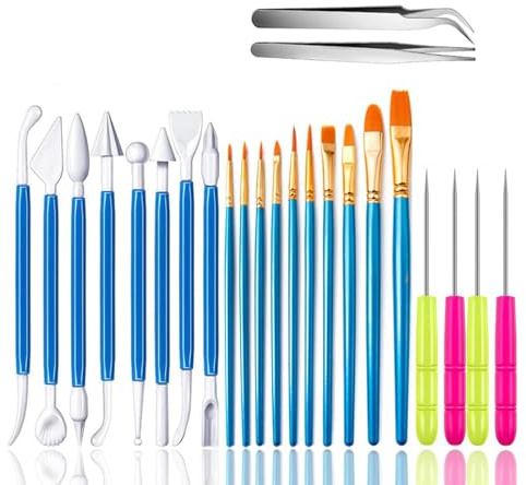 ieron Kit di 24 strumenti per biscotti con pennello per decorare torte, strumento per modellare lo zucchero, agitare lo zucchero, pinzette, per cospargere gomito e dritto