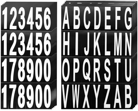 QUARKZMAN 10 Feuilles de Chiffres et de Lettres pour Boîte aux Lettres en Vinyle Réfléchissant Imperméable Autocollants de Numéro et de Lettre, Blanc Sur Noir