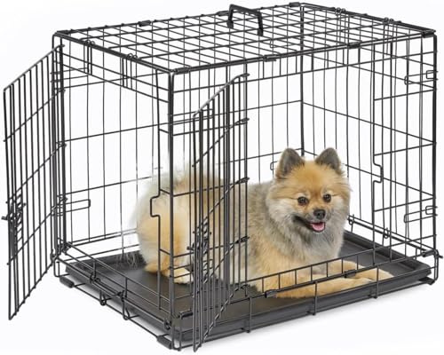 JupiterJx Metal Dog Crate Cage, Foldable Puppy Pet Cage With 2 Doors Easy Clean, Durable Dog Cage With Carrier Handle & Chew Resistant Plastic Base Tray For Dog Puppy Training (Black, 20)