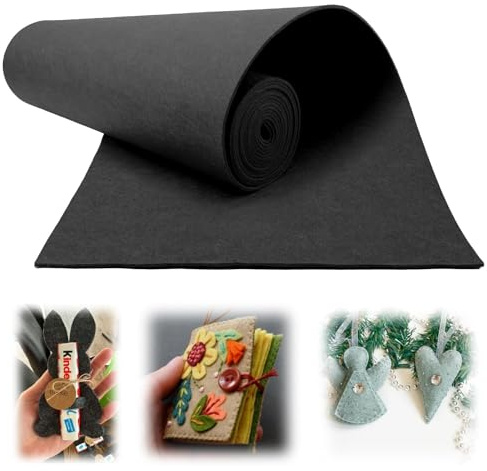 Mbsomnus filt, metervara, 30 cm × 300 cm × 3 mm, filtrulle, svart, filttyg, metervara, filtmatta, polyester, filtmattor för tillskärning, för gör-det-själv-förvaringsväska pysselfilt, lapptäcke
