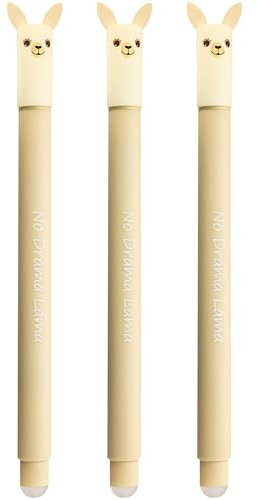 EBERHARD FABER 599015 - Tintenroller radierbar Lama, 3 Animal Erase it Stifte, Gelschreiber blau 0,7 mm