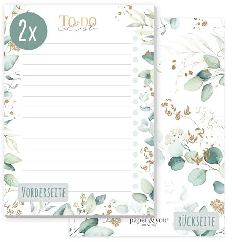 paper&you® 2x To-do Listen Block A6 Blattgold mit 50 Blatt zum Abreißen - Notizblock, Tagesplaner, Organizer - nachhaltig & klimafreundlich