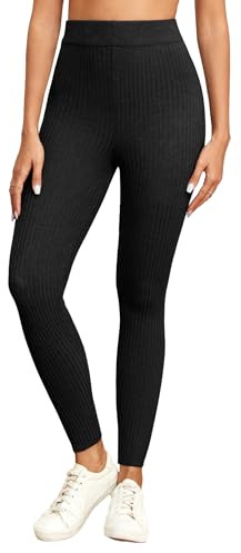 Famulily - Leggings de costilla de cintura alta para mujer, ajustadas y elásticas, para otoño e invierno, Negro, L Slim
