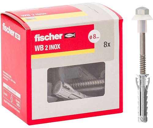 Fischer WB - 2 tacos para inodoro y bidé de suelo con orificio vertical, 8 unidades, tornillo de acero inoxidable AISI 430 y tuerca niquelada