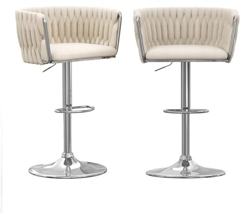 Utlenianie Barhocker 2er Set, Drehbare Barhocker mit Lehne, Barstuhl Höhenverstellbar 61-81cm, Samt, 360° Drehbar, Bistrohocker für Esszimmer Heimbar Kücheninsel (Hellbeige-2)