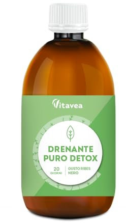 Drenante Detox Forte Diuretico con Tarassaco e Bardana - Drenante Cellulite 500 ml - Detox da Bere - Controllo Peso con 8 Piante Naturali - Gusto Ribes Nero - Vitavea