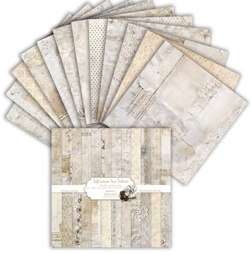 Scrapbook papper 24 ark, 15,2 x 15,2 cm, vintage, dubbelsidigt mönsterpapper, dekorativt papper set för gör-det-själv fotoalbum och klippbokdekoration (beige, 15 cm)