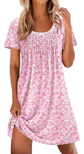 Ekouaer Camisón Mujer Verano Manga Corta Camisón Suelto y Cómodo para Dormir Vestido de Dormir Floral para Casa