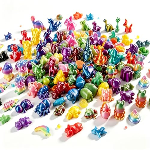 GLAITC 40Pcs 3D Printed Animals Set Mixed Colorful 3D Printed Animal Fidget Toy Cute Static Mini Random Animal Figures For DIY Home Office Desk Decoration Education Toy Party Favors Gifts Bag Fillers