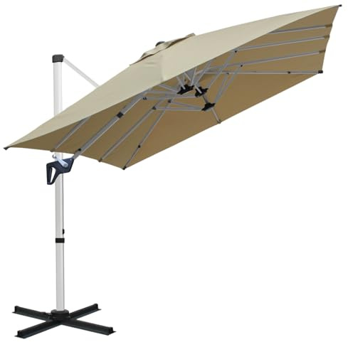 RANSENERS Parasol Déporté 400 x 240 cm Rectangulaire, 12 Baleines, Rotatif 360°, Inclinable 0-90°, Tissu Extra Dick, UV50+, pour Jardin, Terrasses, Cafe, Extérieur