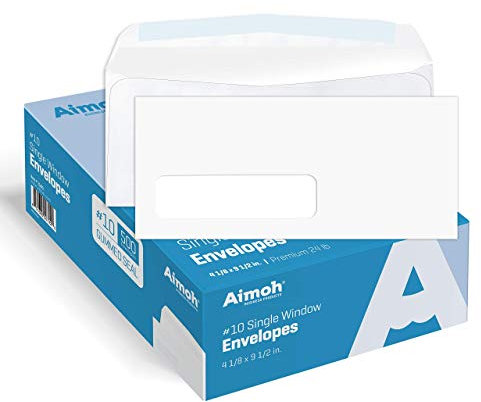 Aimoh #10 Single Left Window Envelopes -Gummed Closure -Size 4-1/8x9-1/2 Inches -24LB-500 Count(35410)