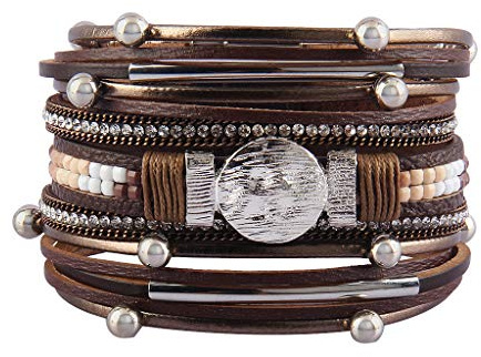 GelConnie Leather Cuff Bracelets Gorgeous Boho Beads Wrap Bracelet Multi Strand Bracelets Bohemian Jewelry for Women, Wife,Ladies