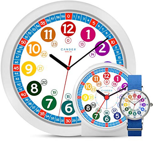 Cander Berlin MNU 1030 Kinderwanduhr lautlos MNU 1009 S Kinderwecker MNA 1030 J Armbanduhr blau Lernuhr geräuschlos Wanduhr Kinderuhr Licht Snooze Wecker Kinder geräuscharm Mädchen Jungen