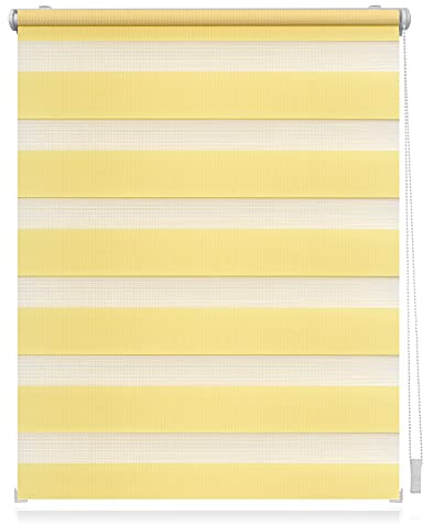 Lichtblick Doppelrollo Klemmfix ohne Bohren, Streifen, Blickdicht, Klemmträger-Montage, Sichtschutz, Wandmongtage, Deckenmontage, für Fenster und Türen 70 cm x 220 cm (B X L), Gelb