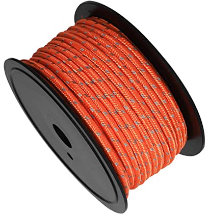 B Baosity Camping 30M 6mm Reflective Tent Rope Guylines, Multifunction Clothesline Canopy Guy Line Easy to Identify at Night for Outdoor Travel Cord, Orange