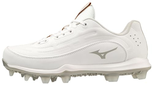 Mizuno Finch Elite 6 Low TPU softball dobbar, Vit överflödig trädgård, 41 EU