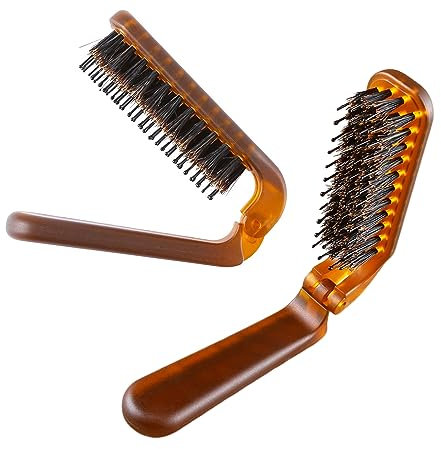 2 Stück Klapp Faltbare Haarbürste, Klapp Pocket Haarbürste Mini Haarkamm mit Wildschweinborsten, Bristle Faltbare Haarbürste, Reisegröße Haarmassage Kamm für Reisetasche Frauen Männer Kinder