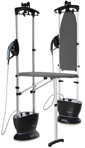 Défroisseur vapeur haute pression 4 bars avec table amovible 2400 watts, débit vapeur continu ou piloté et fer réglable en température, marque française