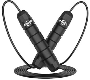 BMP Fitness Springseil für Erwachsene, Stahlseil in der Länge einstellbar, Speed Rope für Fitness, Ausdauer und Boxen (Schwarz)